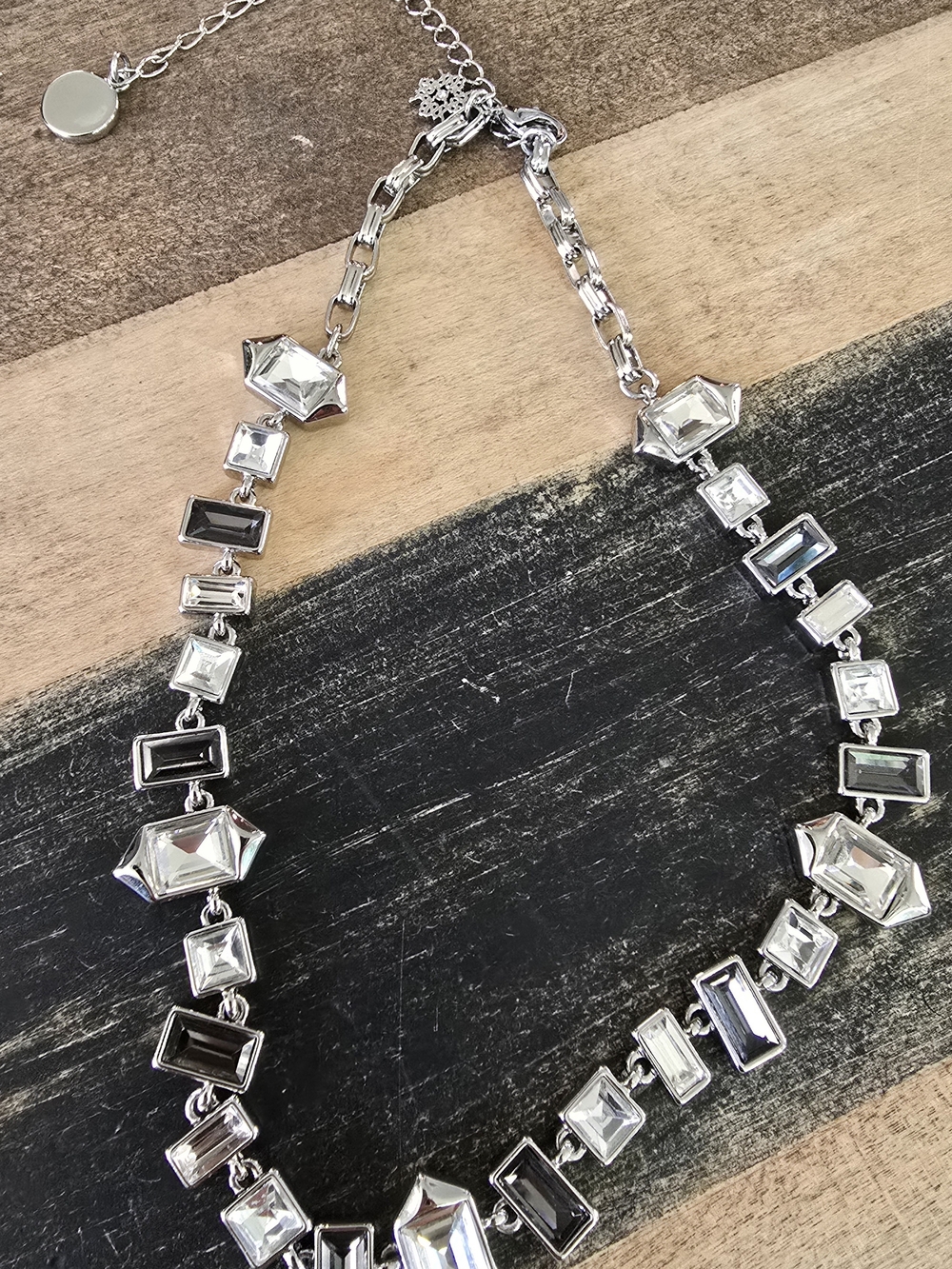White House Black Market Black and Clear Crystal Link Necklace